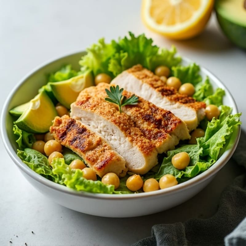 Grilled Turkey Breast Salad with Crunchy Romaine and Chickpeas
