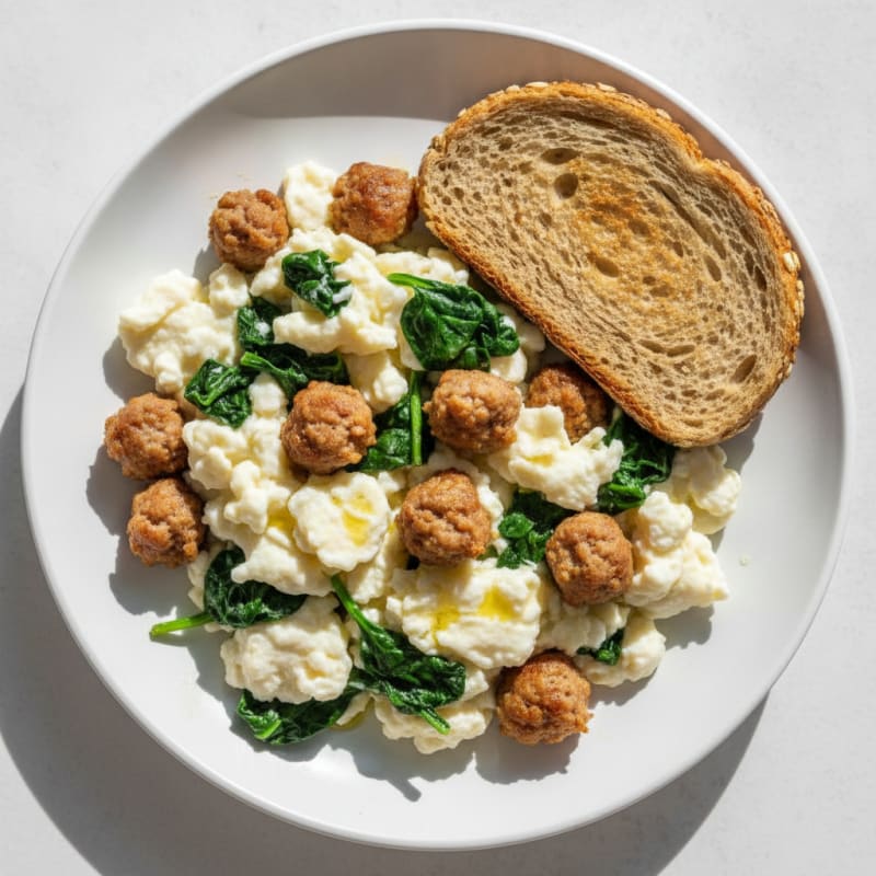 Egg White and Spinach Scramble with Turkey Sausage