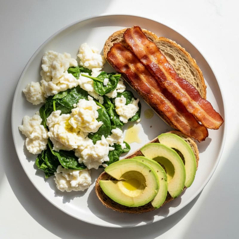 Crispy Turkey Bacon and Egg White Scramble with Spinach