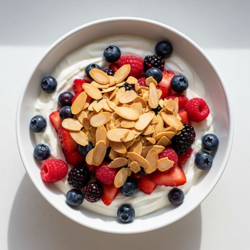 Greek Yogurt Protein Parfait with Mixed Berries and Almonds