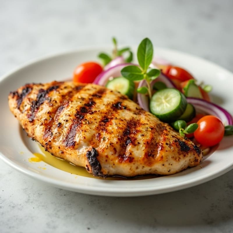 Grilled Chicken Breast with Cucumber Tomato Salad
