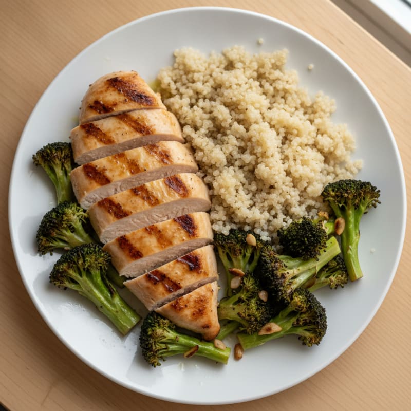 Grilled Chicken Breast with Quinoa and Roasted Broccoli