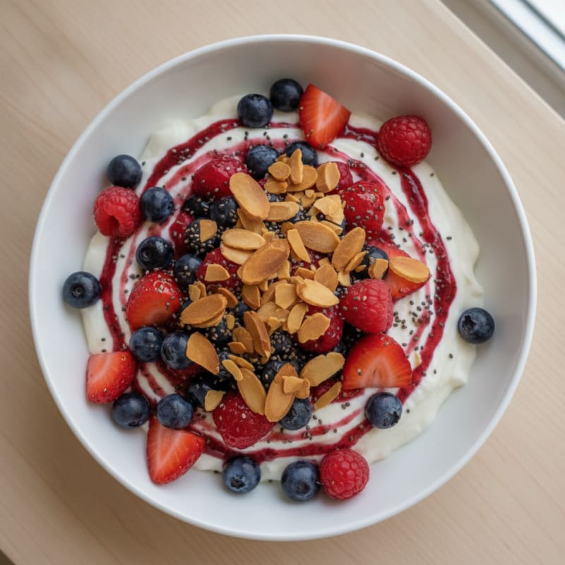 Greek Yogurt Protein Pudding with Mixed Berries