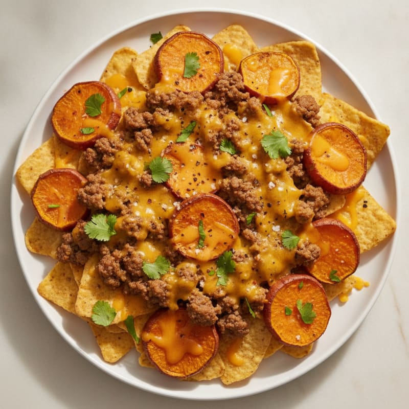 Ground Beef Nachos with Sweet Potato