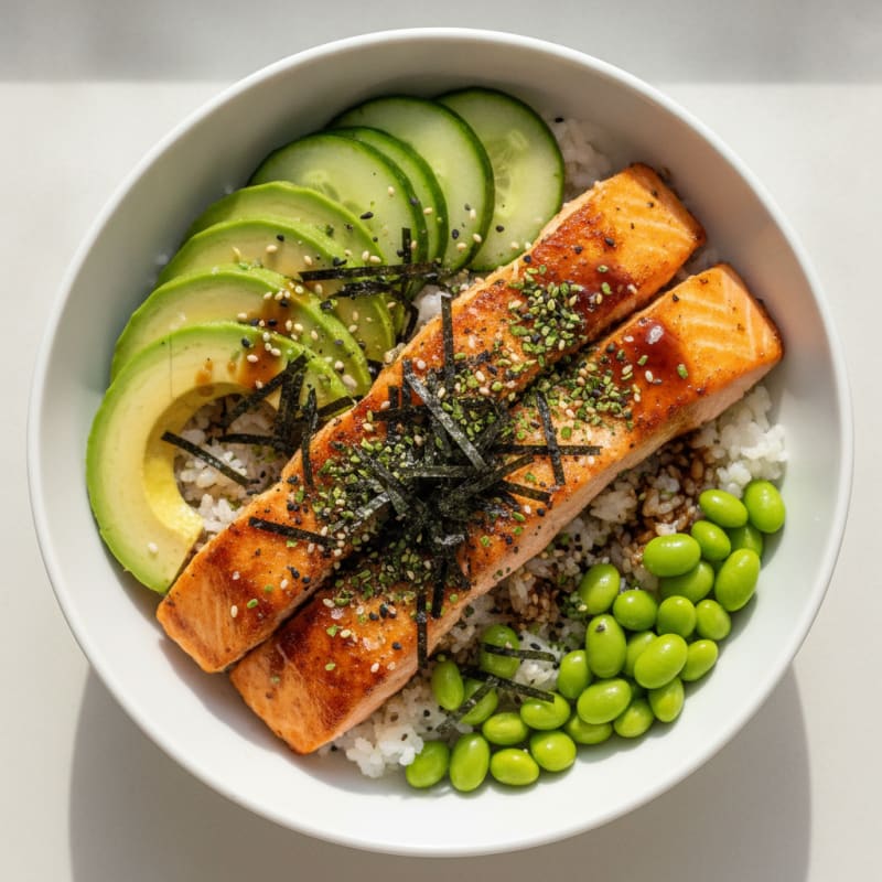 Sushi Rice Bowl with Salmon and Avocado