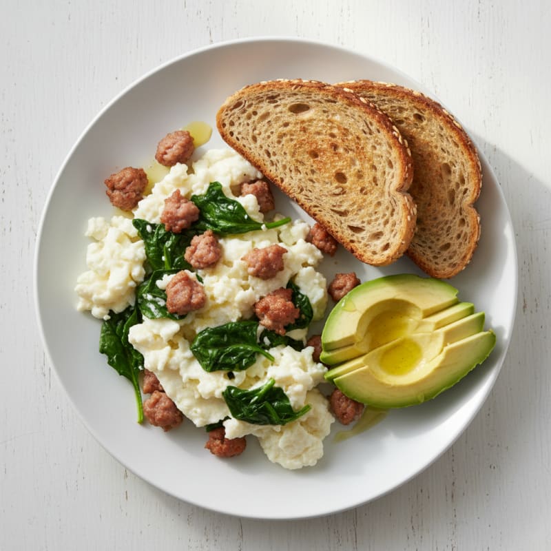 Egg White Scramble with Turkey Sausage and Spinach