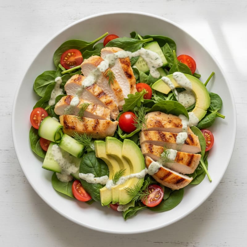 Grilled Turkey Breast Salad with Yogurt Herb Dressing