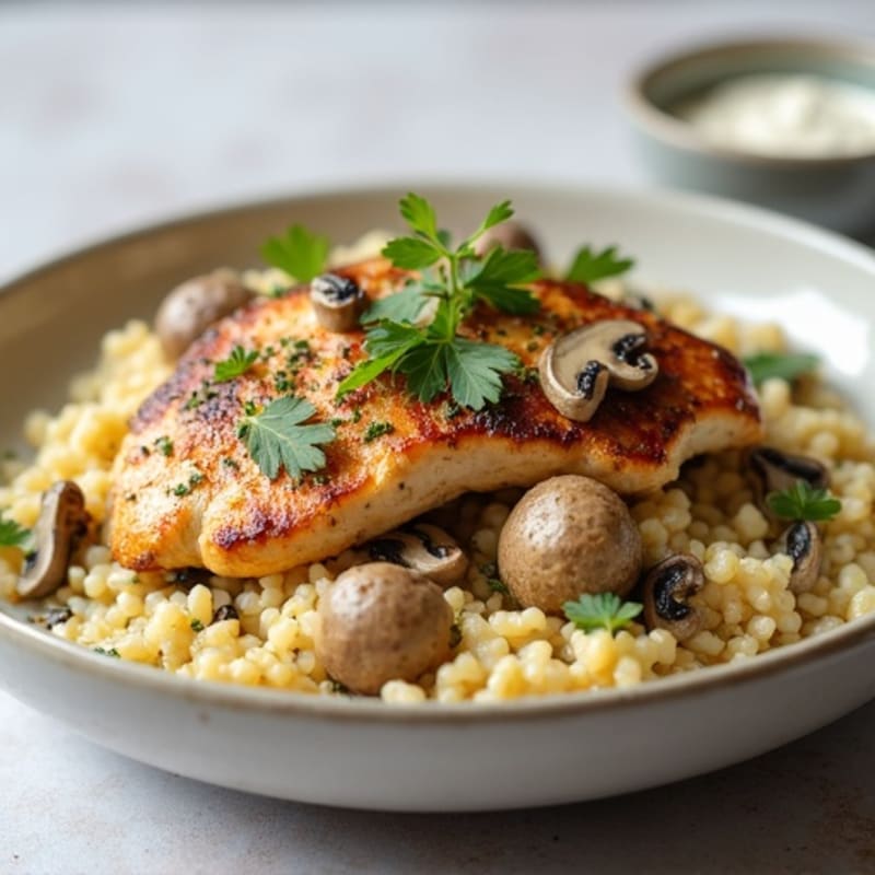 Creamy Wild Mushroom Cauliflower Risotto with Grilled Chicken