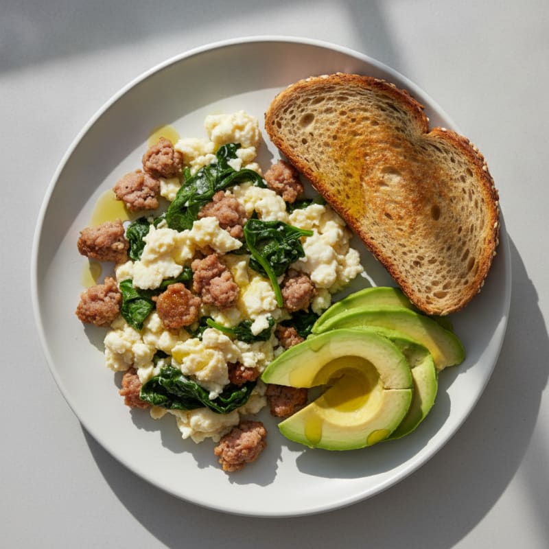 Egg White Scramble with Turkey Sausage and Spinach