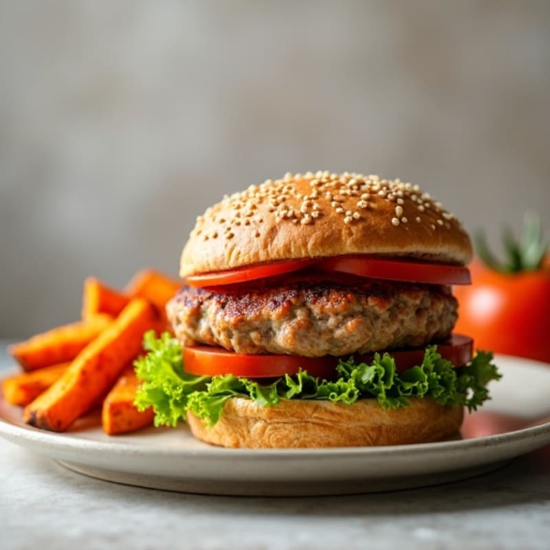 Lean Turkey Burger with Crispy Sweet Potato Fries