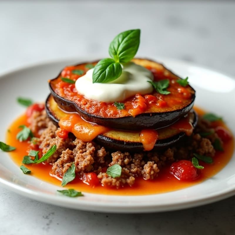 Creamy Baked Eggplant and Ground Lamb Layers