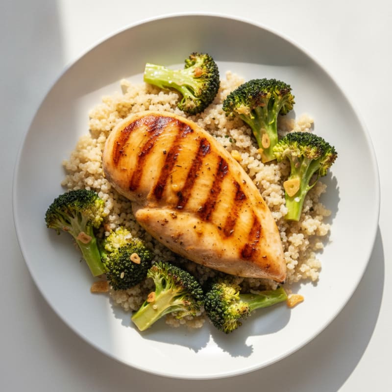 Grilled Chicken Breast with Roasted Broccoli and Quinoa
