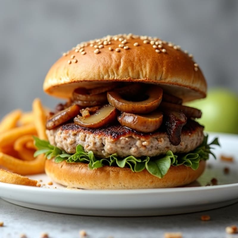 Juicy Turkey-Mushroom Burger with Caramelized Onions