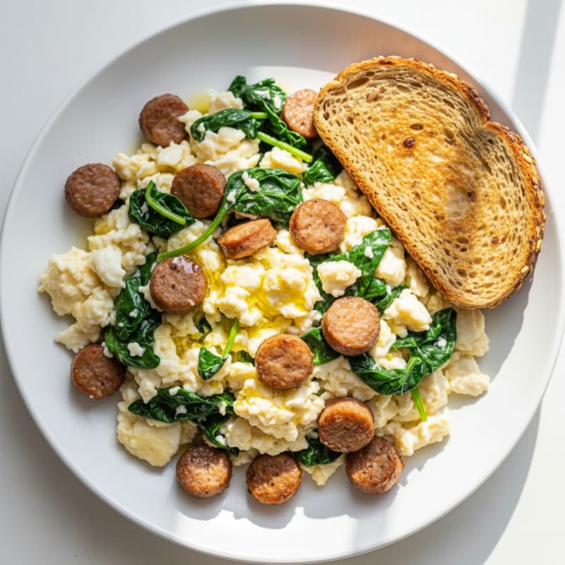 Egg White Scramble with Turkey Sausage and Spinach