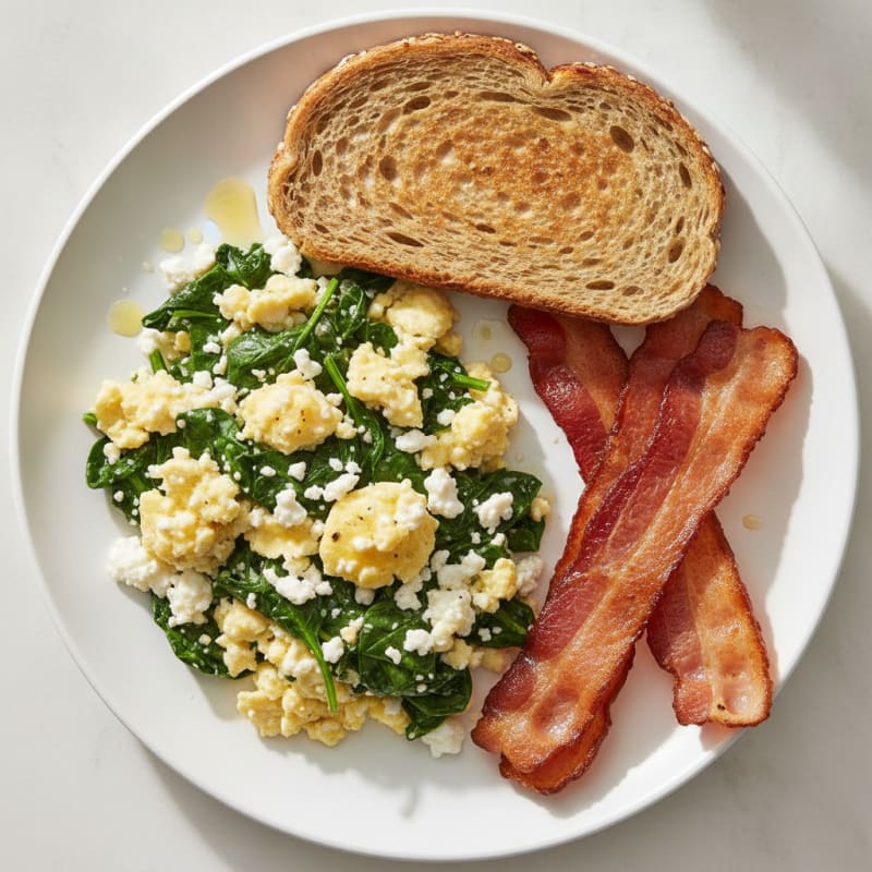 Cottage Cheese Scramble with Spinach and Turkey Bacon