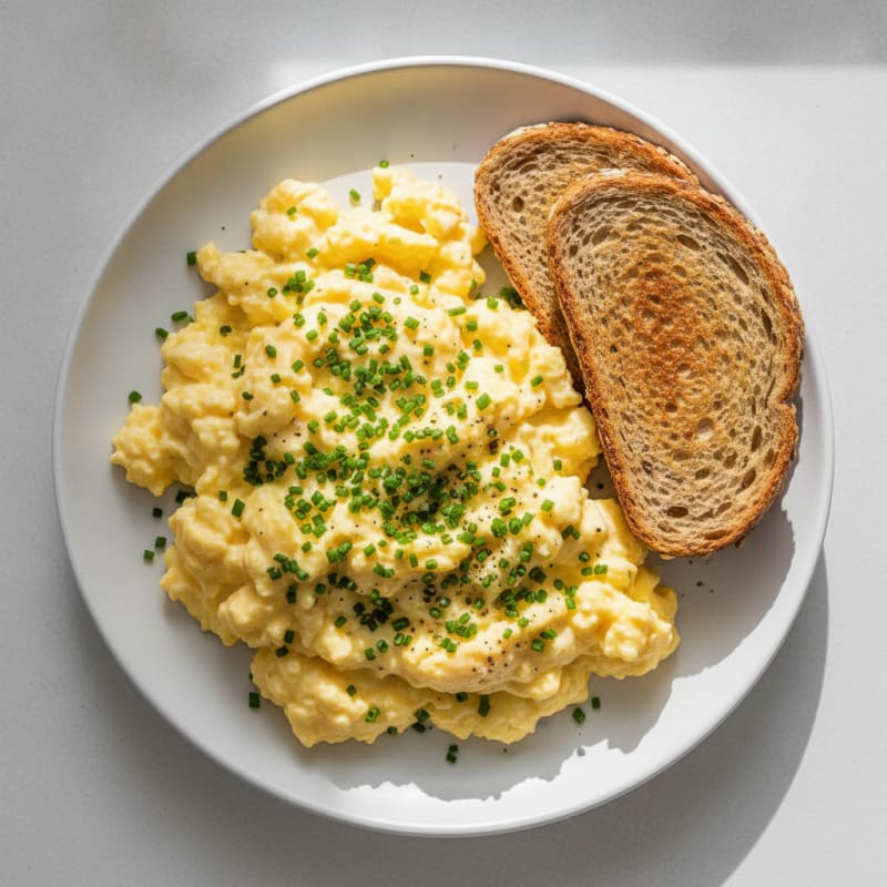 High-Protein Fluffy Scrambled Eggs with Fresh Chives