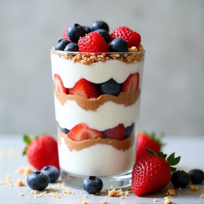 Creamy Greek Yogurt Protein Parfait with Mixed Berries and Almond Butter