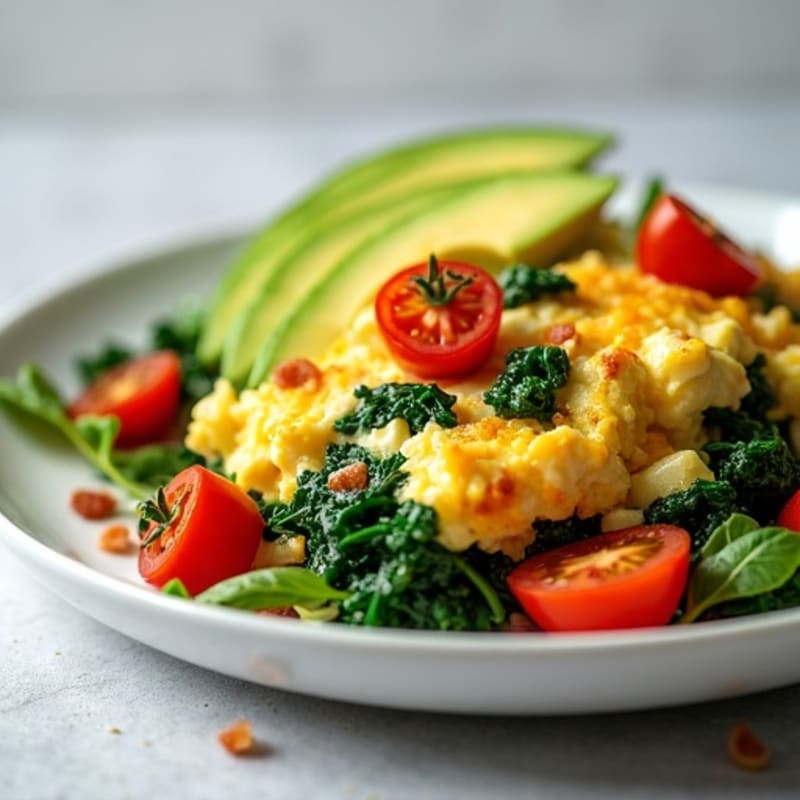 Cottage Cheese Scramble with Sautéed Spinach and Turkey Bacon