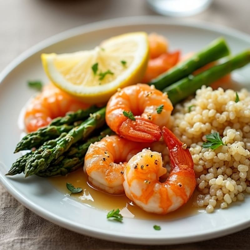 Tender Garlic Lemon Shrimp with Roasted Asparagus