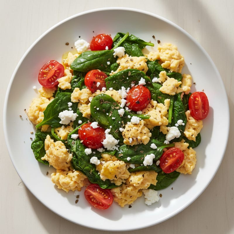 Mediterranean Scrambled Eggs with Spinach
