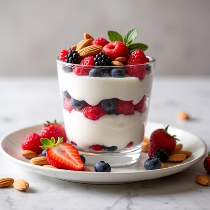 Greek Yogurt Protein Parfait with Mixed Berries and Almonds
