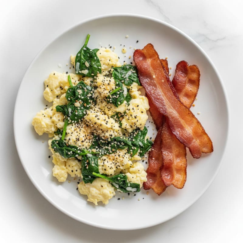 Egg White and Spinach Scramble with Turkey Bacon