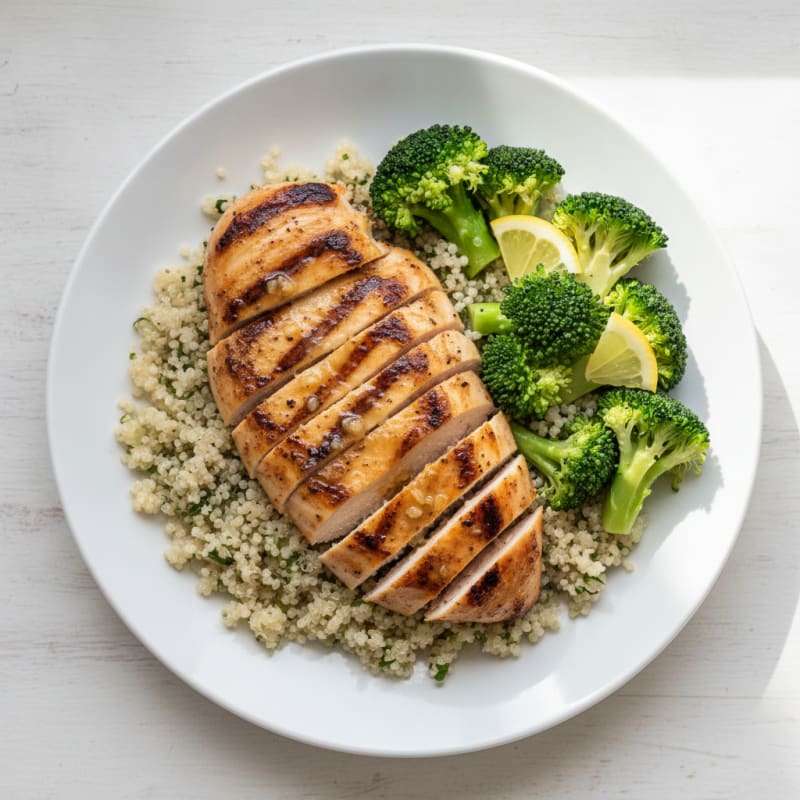 Grilled Chicken Breast with Quinoa and Steamed Broccoli