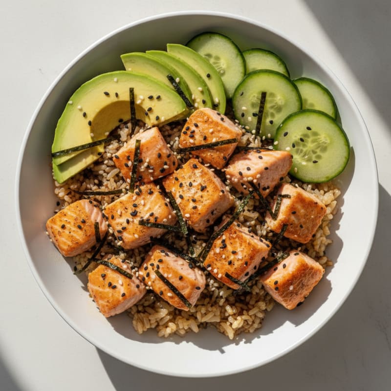 Salmon Sushi Rice Bowl with Avocado