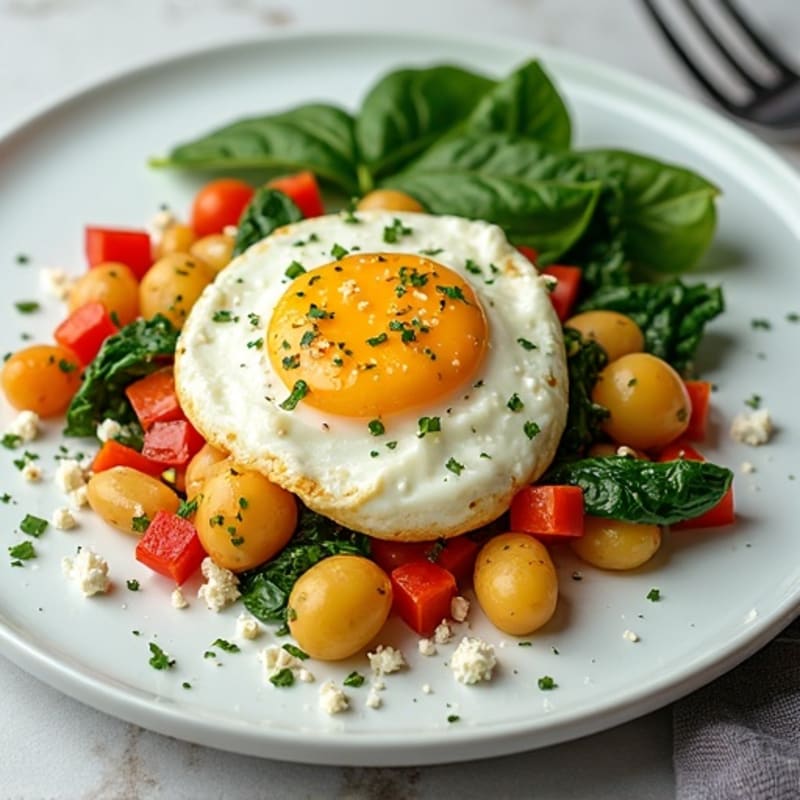 Fluffy Egg White Scramble with Sautéed Spinach and Bell Peppers
