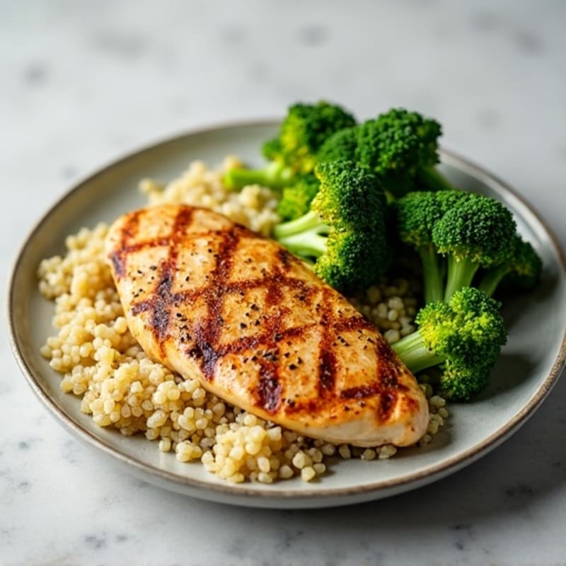 Grilled Chicken Breast with Quinoa and Roasted Broccoli