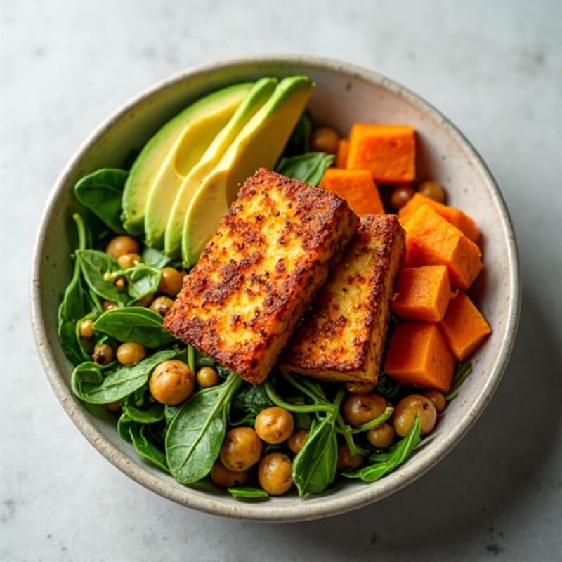 Crispy Baked Tofu Buddha Bowl with Roasted Sweet Potato