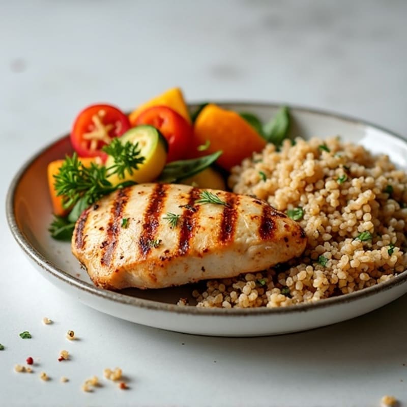 Grilled Chicken Breast with Roasted Vegetables and Quinoa