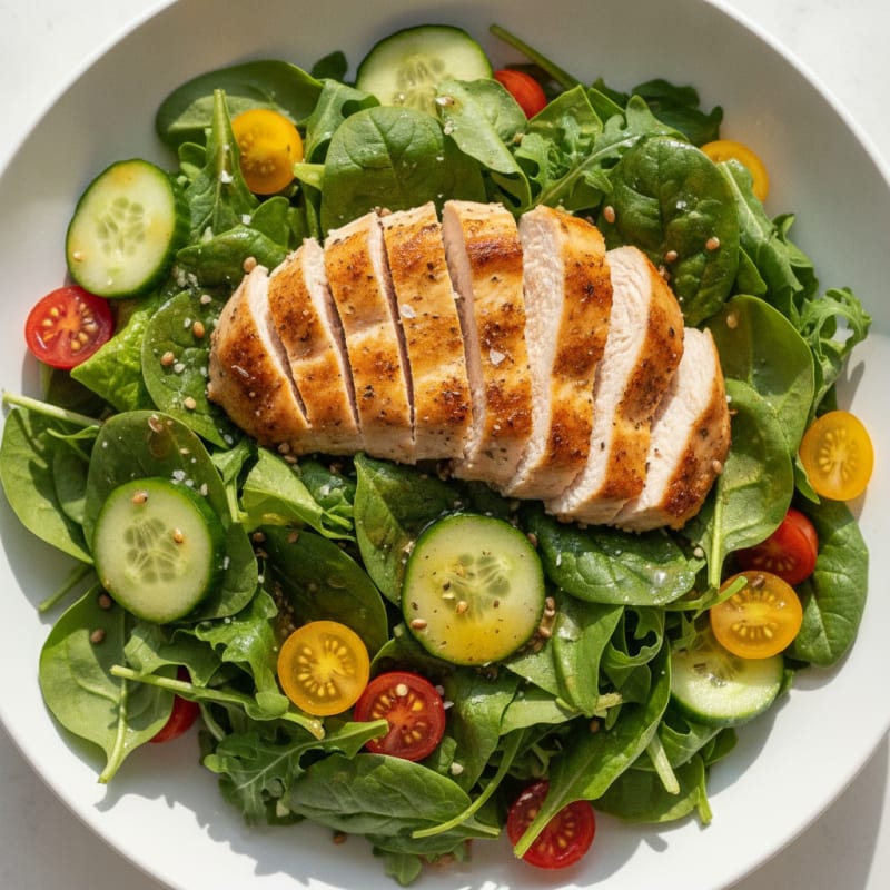 Garden Greens with Vinaigrette and Herb-Seared Chicken