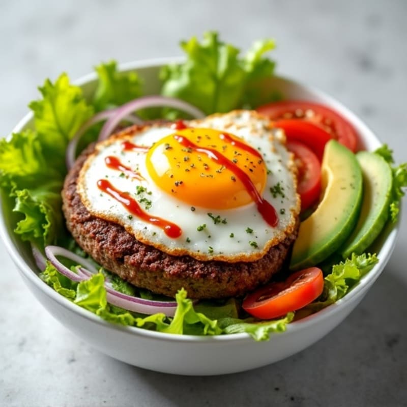 Classic Lean Beef Burger Bowl with Crispy Lettuce