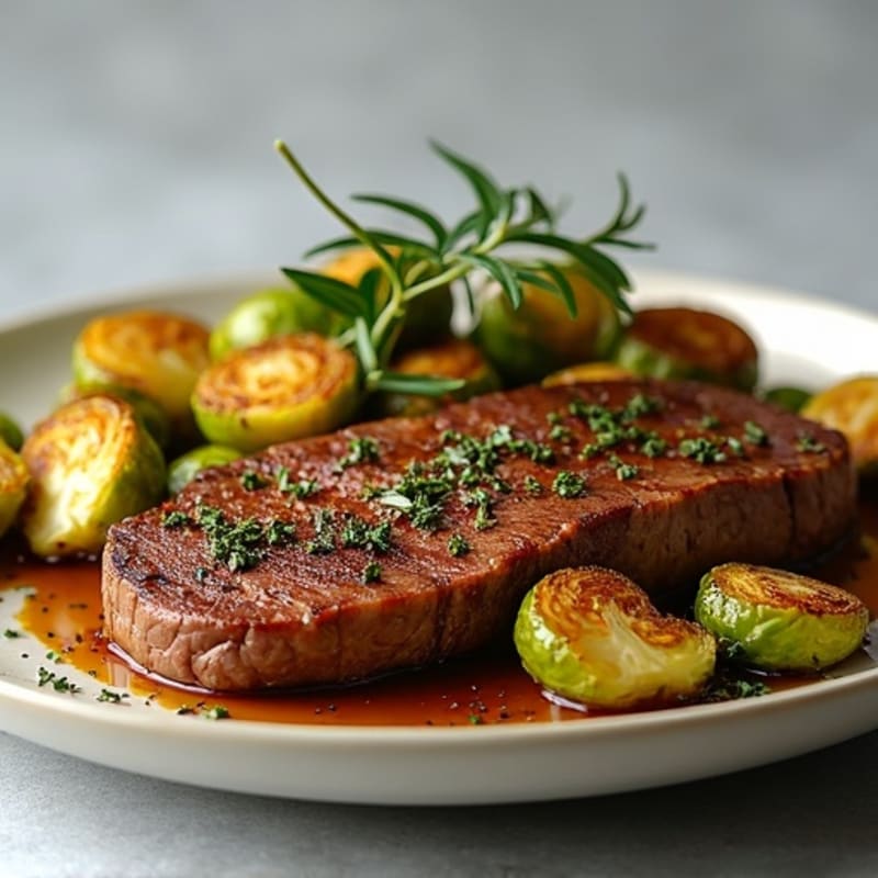 Garlic Herb Roasted Beef with Crispy Brussels Sprouts