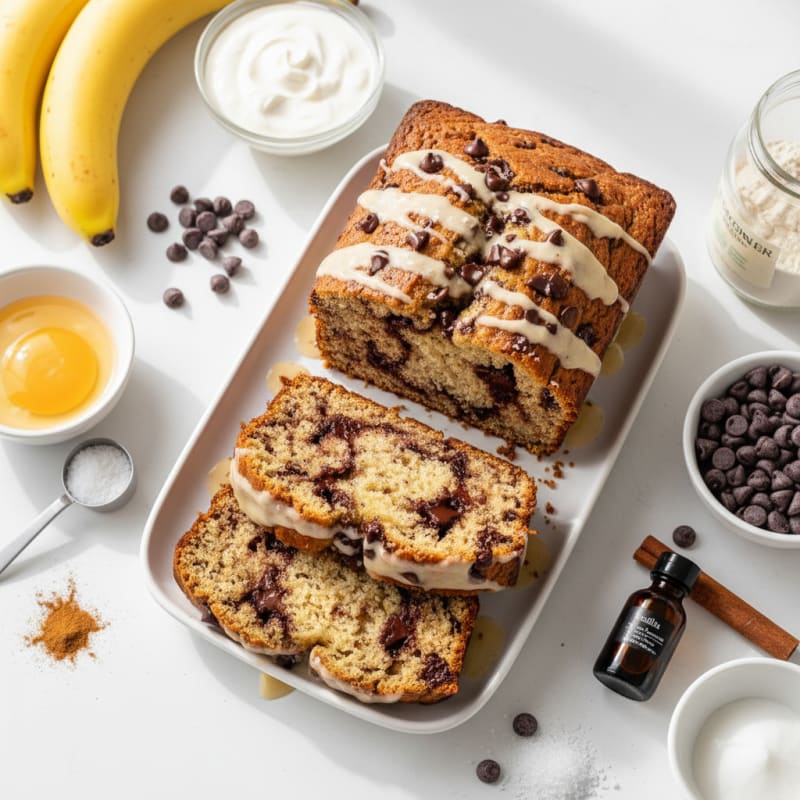 Golden Chocolate Chip Banana Bread Loaf