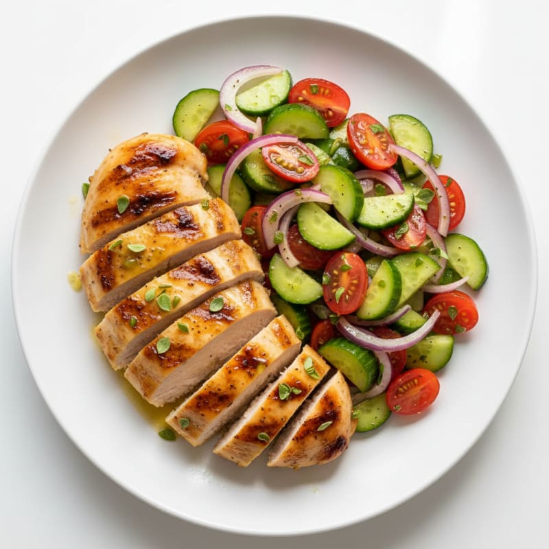 Grilled Chicken Breast with Cucumber Tomato Salad