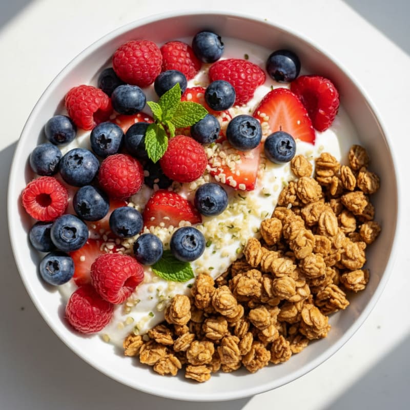 Creamy Greek Yogurt Parfait with Protein Granola and Mixed Berries