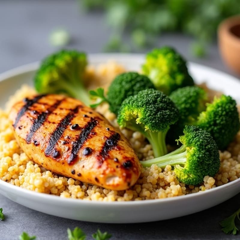 Grilled Chicken Breast with Quinoa and Roasted Broccoli