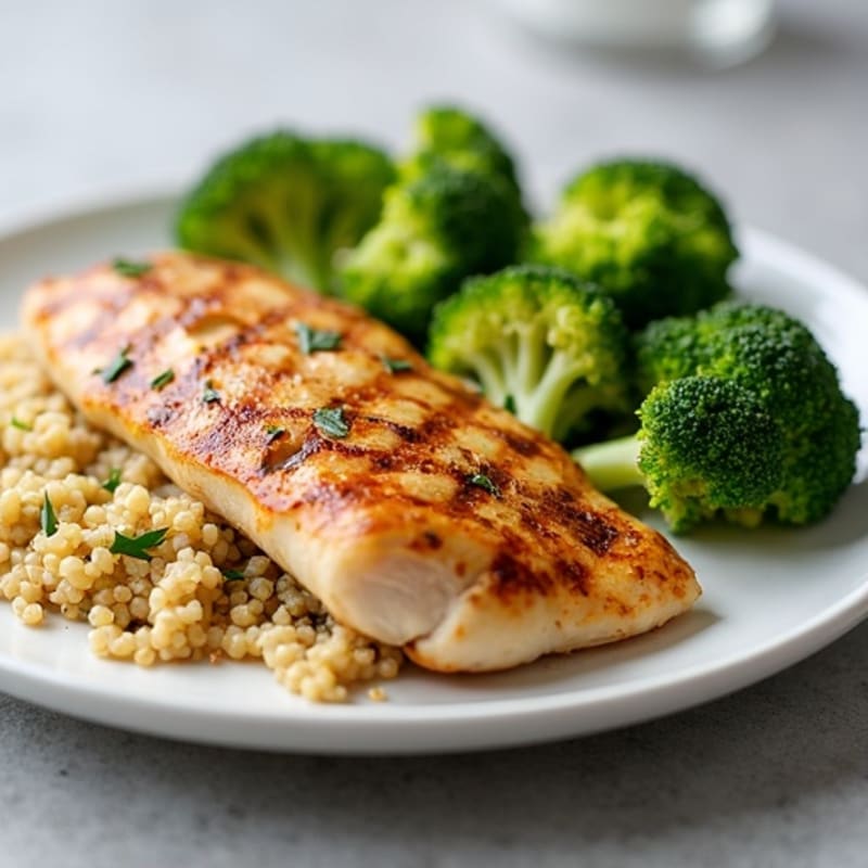 Grilled Chicken Breast with Quinoa and Roasted Broccoli