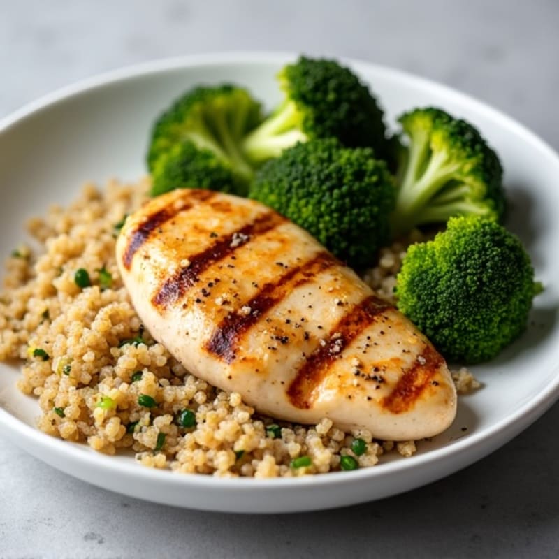 Grilled Chicken Breast with Quinoa and Roasted Broccoli