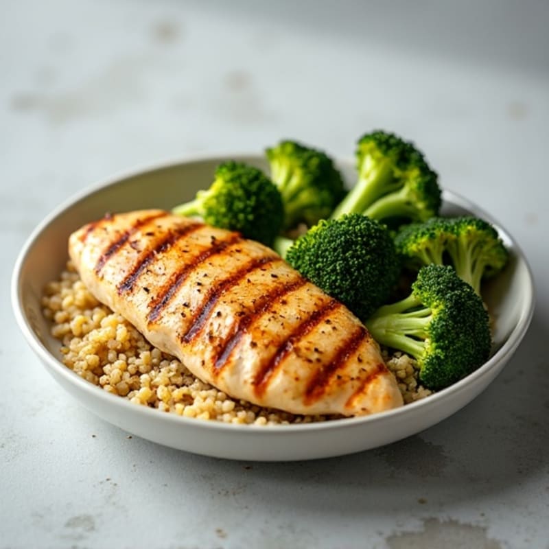 Grilled Chicken Breast with Quinoa and Roasted Broccoli