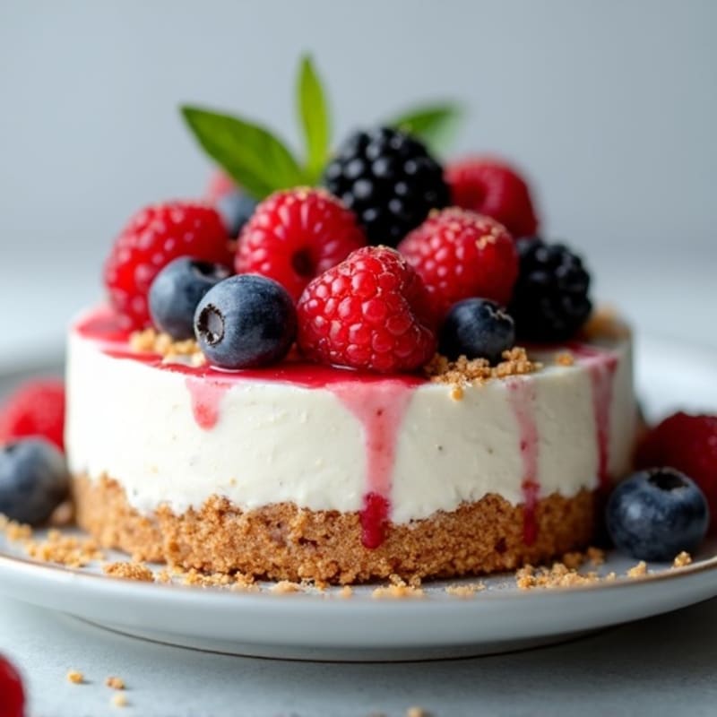 Greek Yogurt Protein Cheesecake with Mixed Berries