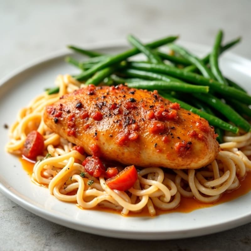 Creamy Spiced Tomato Chicken with Roasted Green Beans