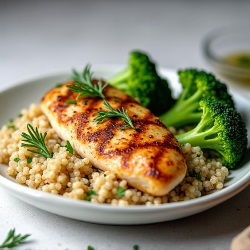 Grilled Chicken Breast with Quinoa and Roasted Broccoli