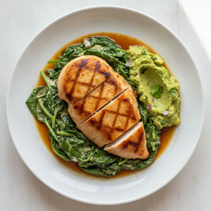 Seared Chicken Breast with Creamy Spinach and Avocado Mash