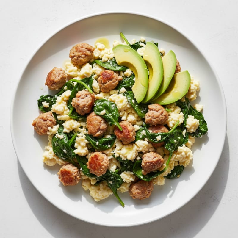 Egg White and Turkey Sausage Scramble with Spinach