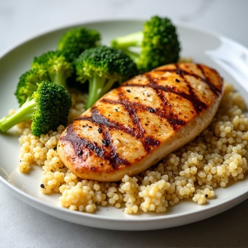 Grilled Chicken Breast with Quinoa and Roasted Broccoli