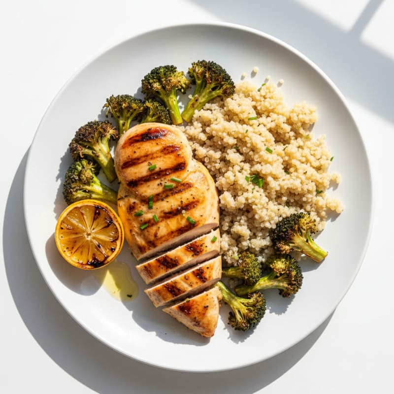 Grilled Chicken Breast with Quinoa and Roasted Broccoli