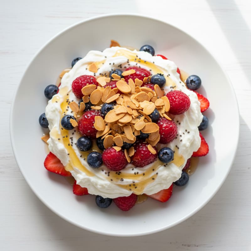 Greek Yogurt Protein Parfait with Mixed Berries and Almonds